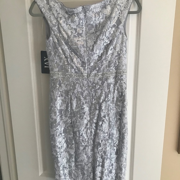 Silver Lace and Sequin JAX Cocktail Dress Size 2 - Picture 3 of 11